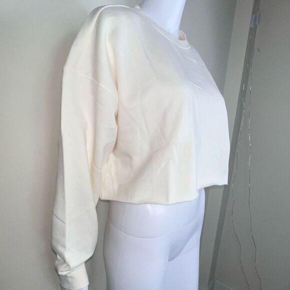 WeWoreWhat Solid Cropped Sweatshirt in Off White - Picture 3 of 13